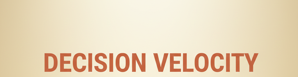 Decision Velocity graphic for Stratvaults featuring a terracotta winged arrow and circuit board icon on a light golden background, symbolizing AI-driven executive speed and strategy in the agentic web.